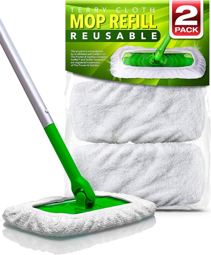 VanDuck Reusable 100% Cotton Mop Pads Compatible with Swiffer Sweeper (4-Pack), Terry Cloth Mop Covers Washable for Wet Mopping and Floor Cleaning (Handle is Not Included)