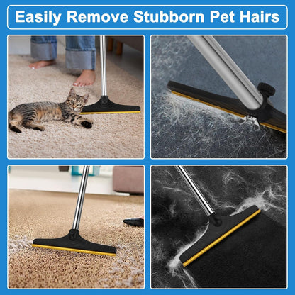 5FT Carpet Rake Pet Hair Remover, Reusable Carpet Rake with Telescopic Handle for Pet Hair Removal Tool Dog Cat Fur Remover Broom for Rugs, Mats, Beds, Stairs (Blue)