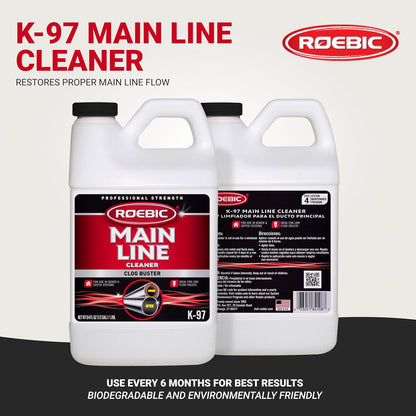 Roebic K-97 Liquid Main Line Cleaner with Bacteria Enzymes, Eliminates Organic Buildup in Sewer/Septic System and Protects from Clogs, Safe for Bathroom Toilet, 64 fl oz