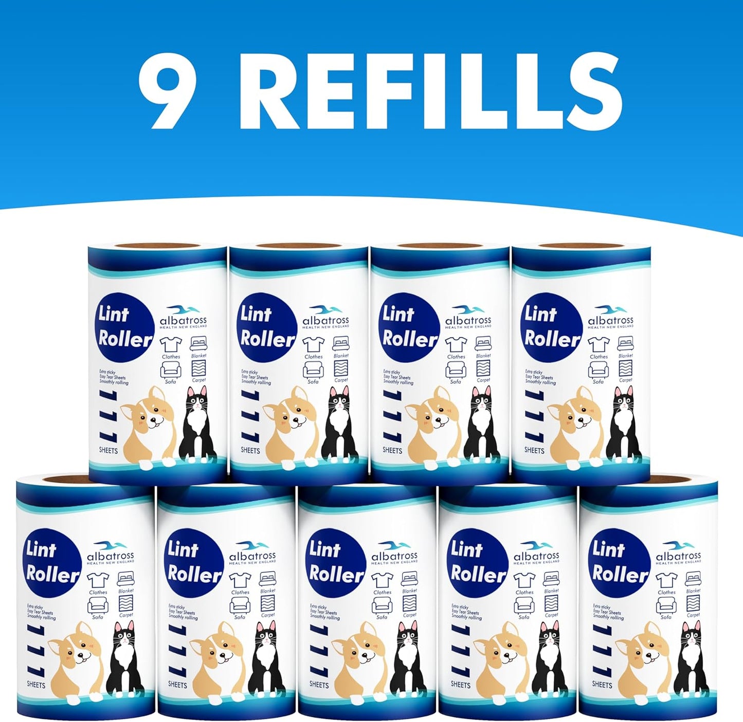 Large Lint Rollers for Carpet, 9.45'' Sticky Rollers for Floor with 360 Sheets, Extendable Long Handle Sticky Mop for Cleaning Couch, Curtains, Cars, Clothing, and Pet Hair