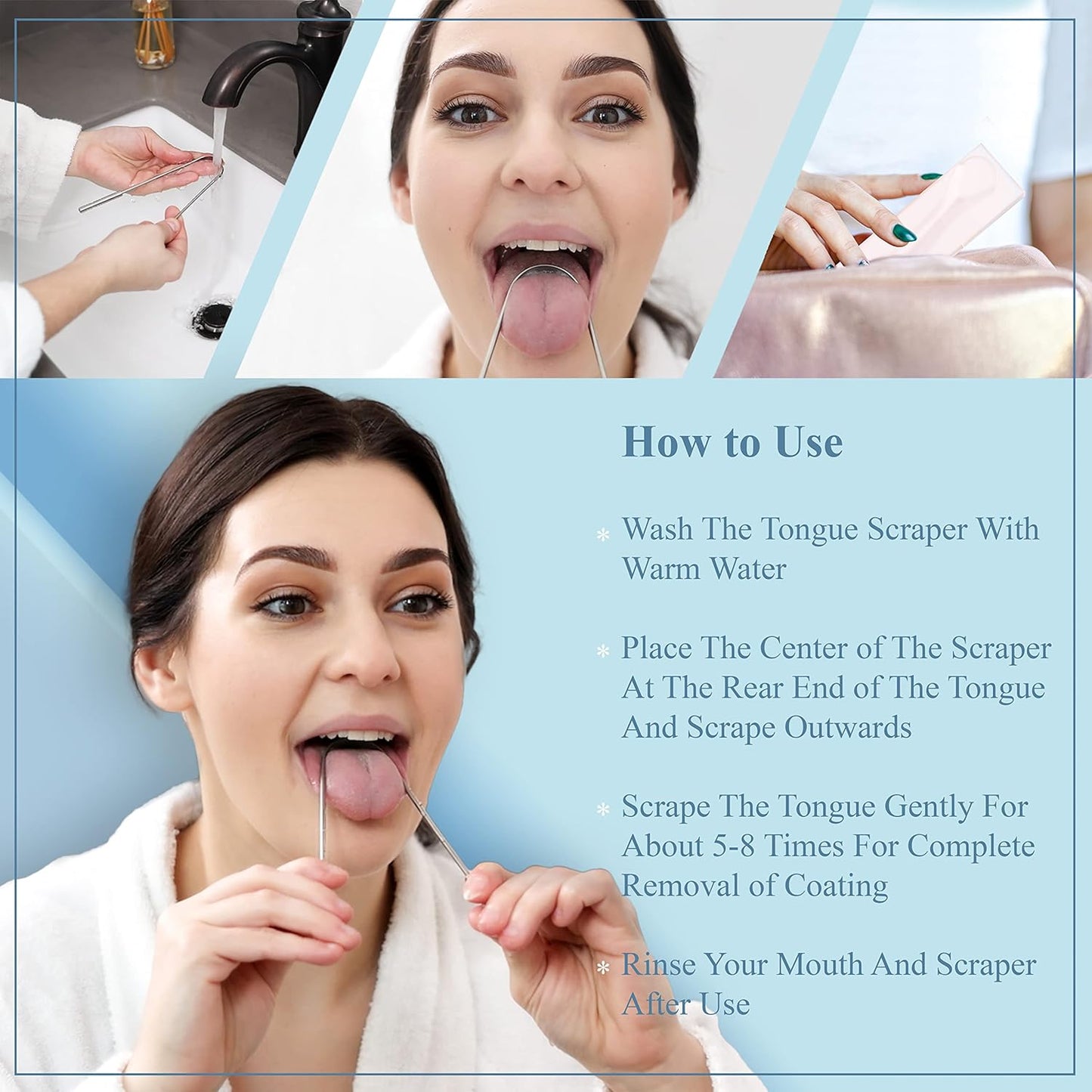 MasterMedi Tongue Scraper for Adults, 100% Stainless Steel Tongue Scrubber for Bad Breath, Easy to Use, Tongue Cleaner for Oral Care & Hygiene (SS Uni|Pack of 2)