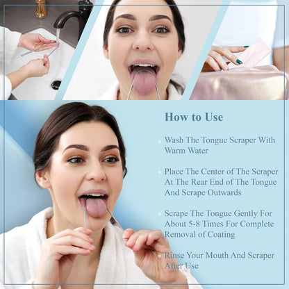 MasterMedi Tongue Scraper for Adults, 100% Stainless Steel Tongue Scrubber for Bad Breath, Easy to Use, Tongue Cleaner for Oral Care & Hygiene (SS Uni|Pack of 2)