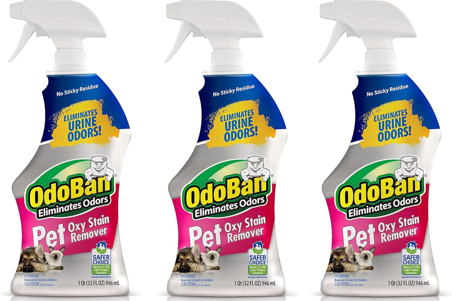 OdoBan Pet Solutions Oxy Stain Remover, Pet Stain Eliminator, Made in the USA, 6-Pack, 32 Ounce Spray Each