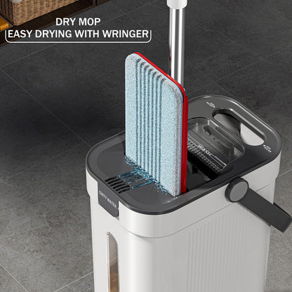 HoMettler Dual Mop and Bucket Set, Flat Mop and Bucket System with Separate Dirty and Clean Water, 3-Compartment Wall Cleaner Mop, Flat Mops for Floor Cleaning with 6 Microfiber Pads