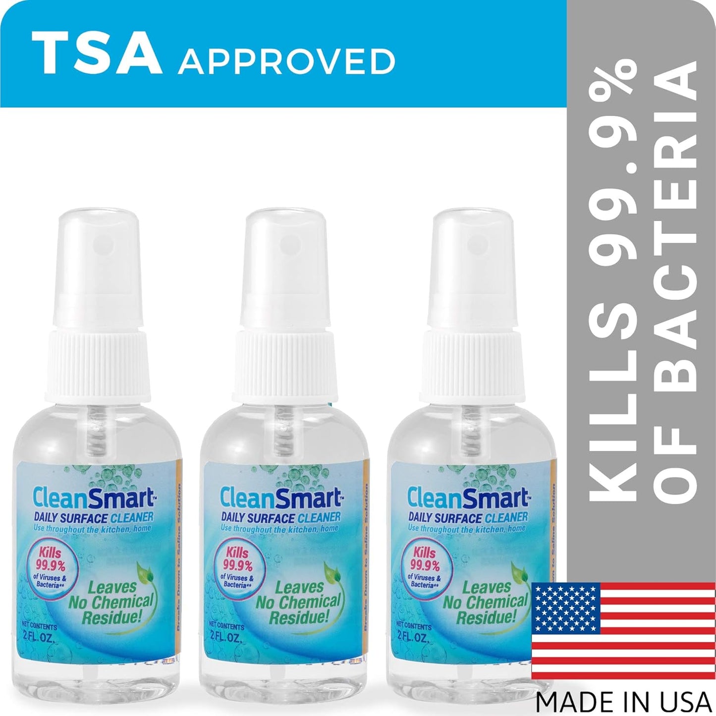 CleanSmart Daily Surface Spray Disinfectant, Kills 99.9% of Viruses, Bacteria, Mold & Fungus, 16 oz Bottle (Pack of 3)