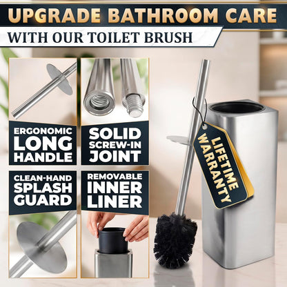 Stylish Stainless Steel Toilet Brush and Holder Set - Silver Toilet Bowl Brush and Holder with Splash Cover, Sturdy Bristles, Corrosion & Scratch Resistant - Elegant Design, Effective Deep Cleaning