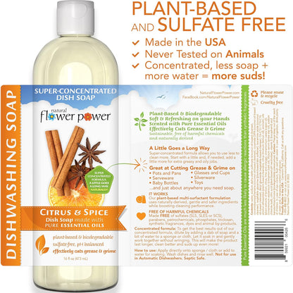 Natural Flower Power Liquid Dish Soap Refill – 66 Fl Oz Refills 4X – Plant-Based & Scented w/Pure Essential Oils – Natural Dishwashing Detergent – Sulfate-Free Kitchen Soap (Lavender)