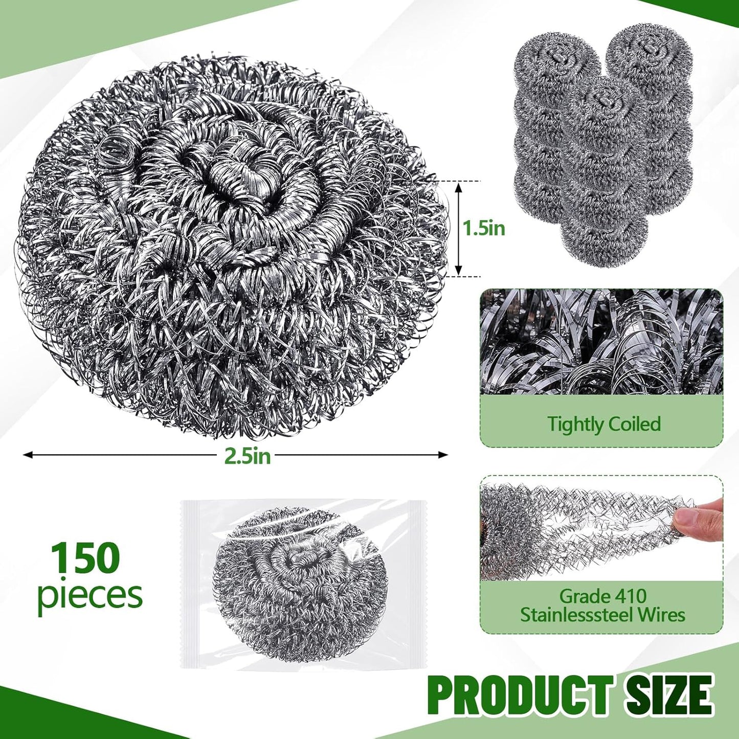 Honeydak 5 Pack Stainless Steel Scourers Steel Wool Scrubbers Bulk Separately Packaged 3 Inch, 25 Gram Metal Scourers Sponges Wire Scouring Pad for Stove Pot Pan Oven Kitchen Restaurant(Classic)