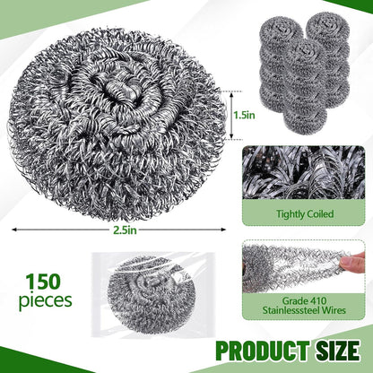 Honeydak 5 Pack Stainless Steel Scourers Steel Wool Scrubbers Bulk Separately Packaged 3 Inch, 25 Gram Metal Scourers Sponges Wire Scouring Pad for Stove Pot Pan Oven Kitchen Restaurant(Classic)