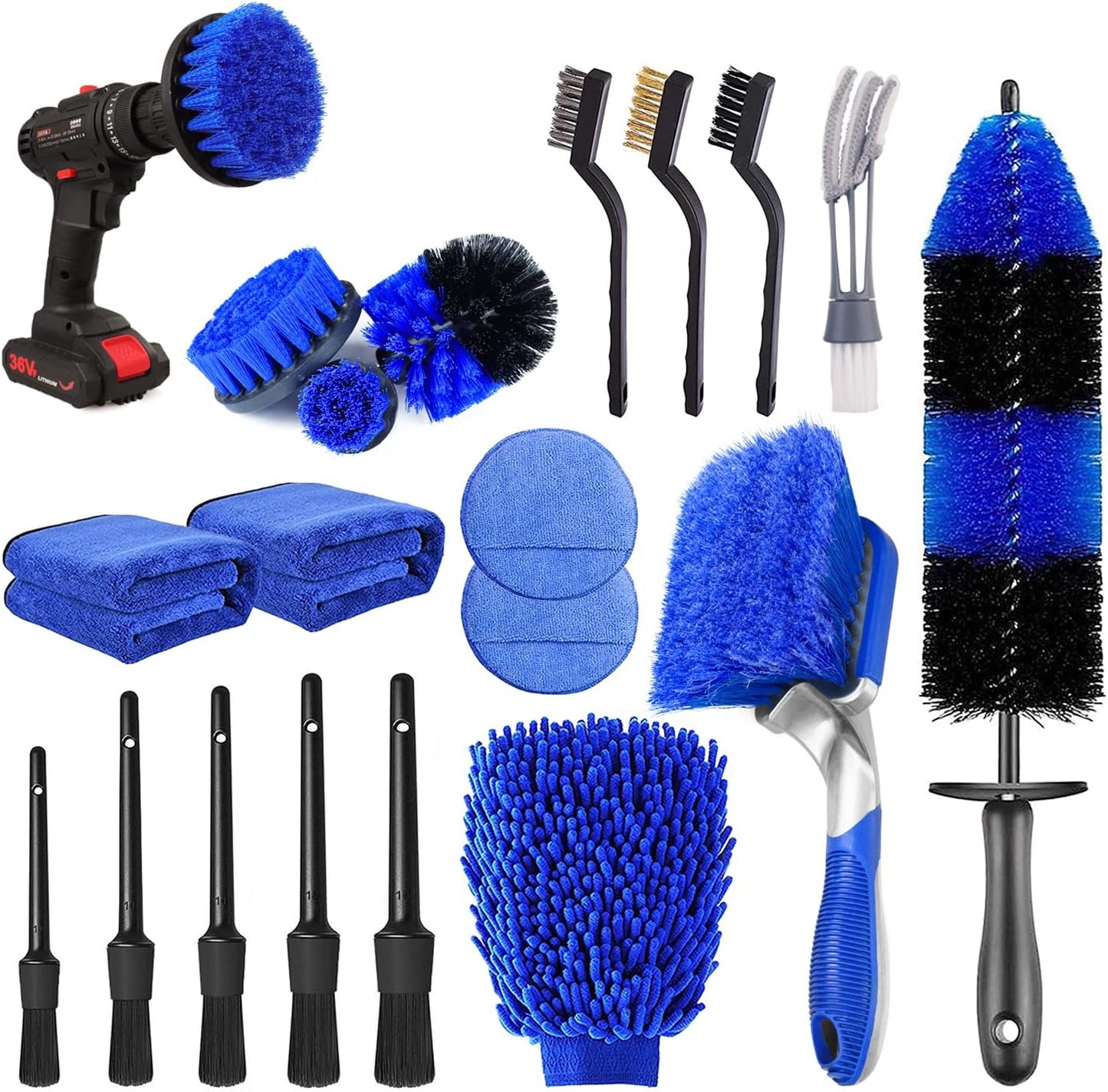 TTRCB 27Pcs Car Detailing Kit, Car Cleaning Kit, Car Detailing Brush Set, Drill Brush Set, Car Detailing Brushes, Car Wash Kit, Car Accessories, Car Cleaning Supplies for Interior, Exterior, Wheels