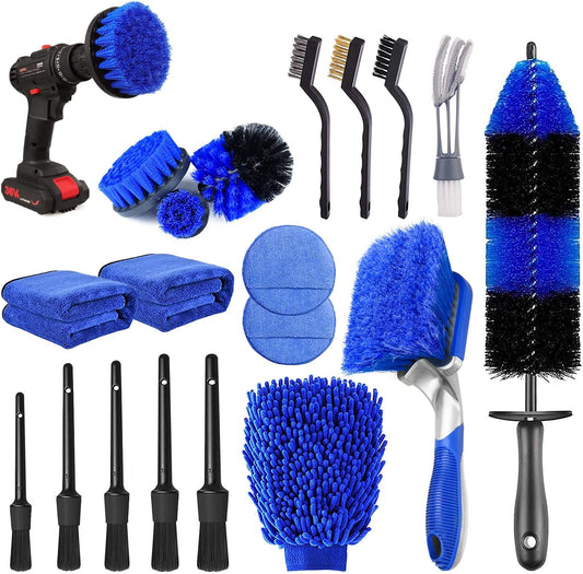 TTRCB 27Pcs Car Detailing Kit, Car Cleaning Kit, Car Detailing Brush Set, Drill Brush Set, Car Detailing Brushes, Car Wash Kit, Car Accessories, Car Cleaning Supplies for Interior, Exterior, Wheels