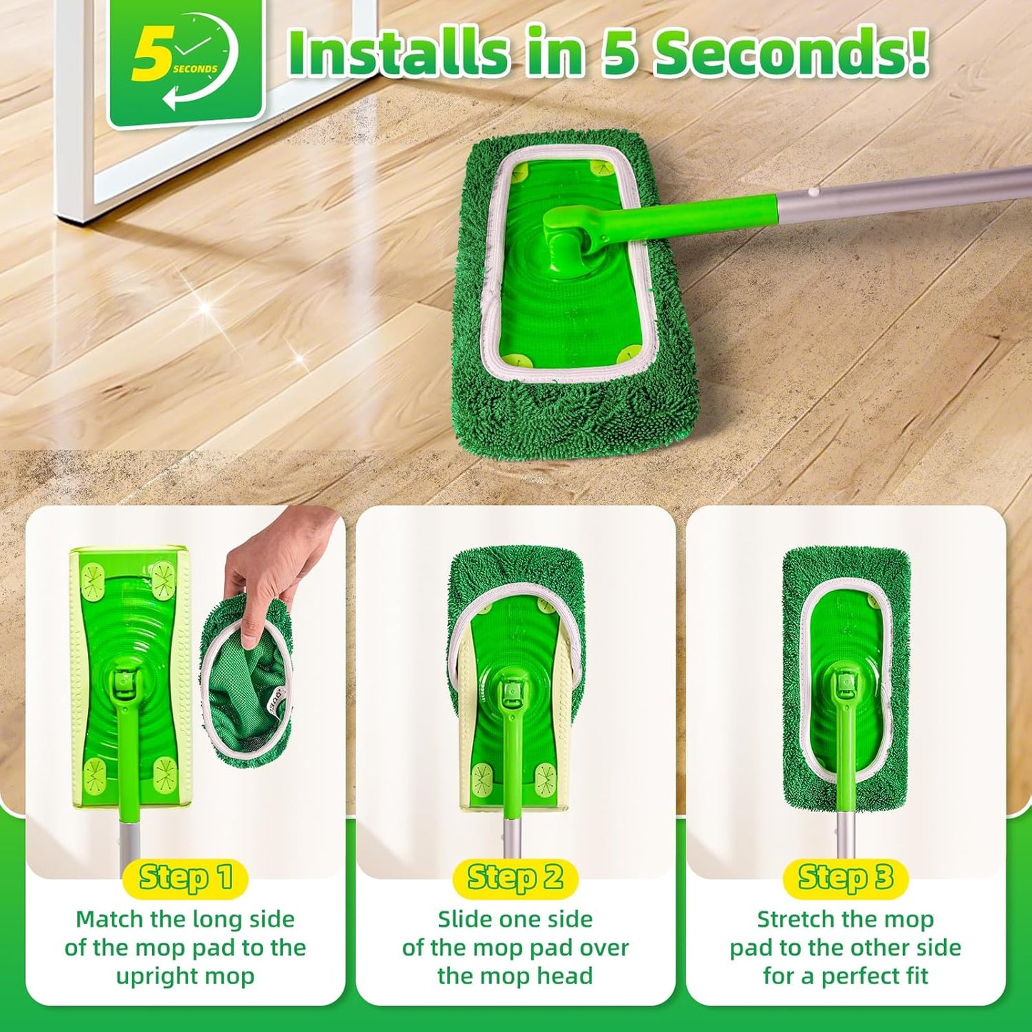 Reusable Mop Pads Compatible with Swiffer Sweeper Mop, Microfiber Dry Sweeping Cloths & Machine Washable Wet Pads Refill for Use on All Sealed Floors - Stone, Hardwood, Laminate & Tile (6 Blue)