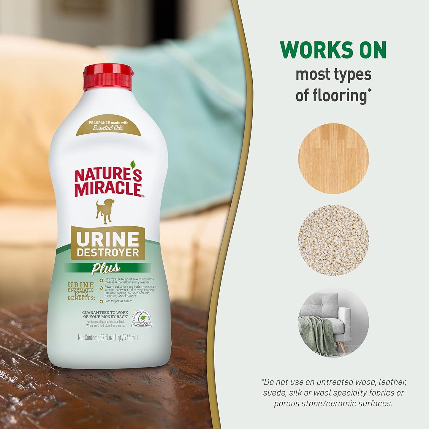 Nature's Miracle Urine Destroyer Plus for Dogs, Enzymatic Formula for Severe Dog Urine Stains, 32 oz