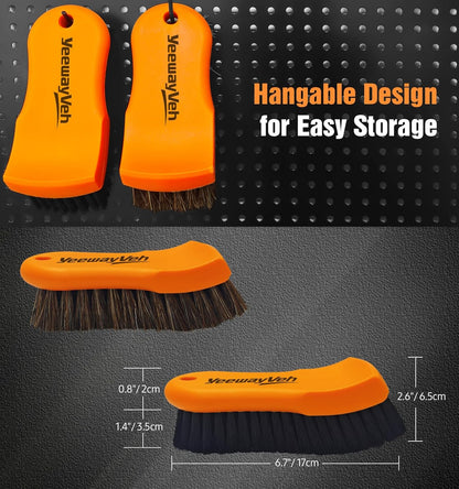 YeewayVeh 3pcs Car Detailing Brush Set, Boars Hair Detailing Brushes, Ultra Soft Detail Brush for Air Vent Leather Seat, Scratch Free Car Detailing Brushes for Interior Exterior, Orange