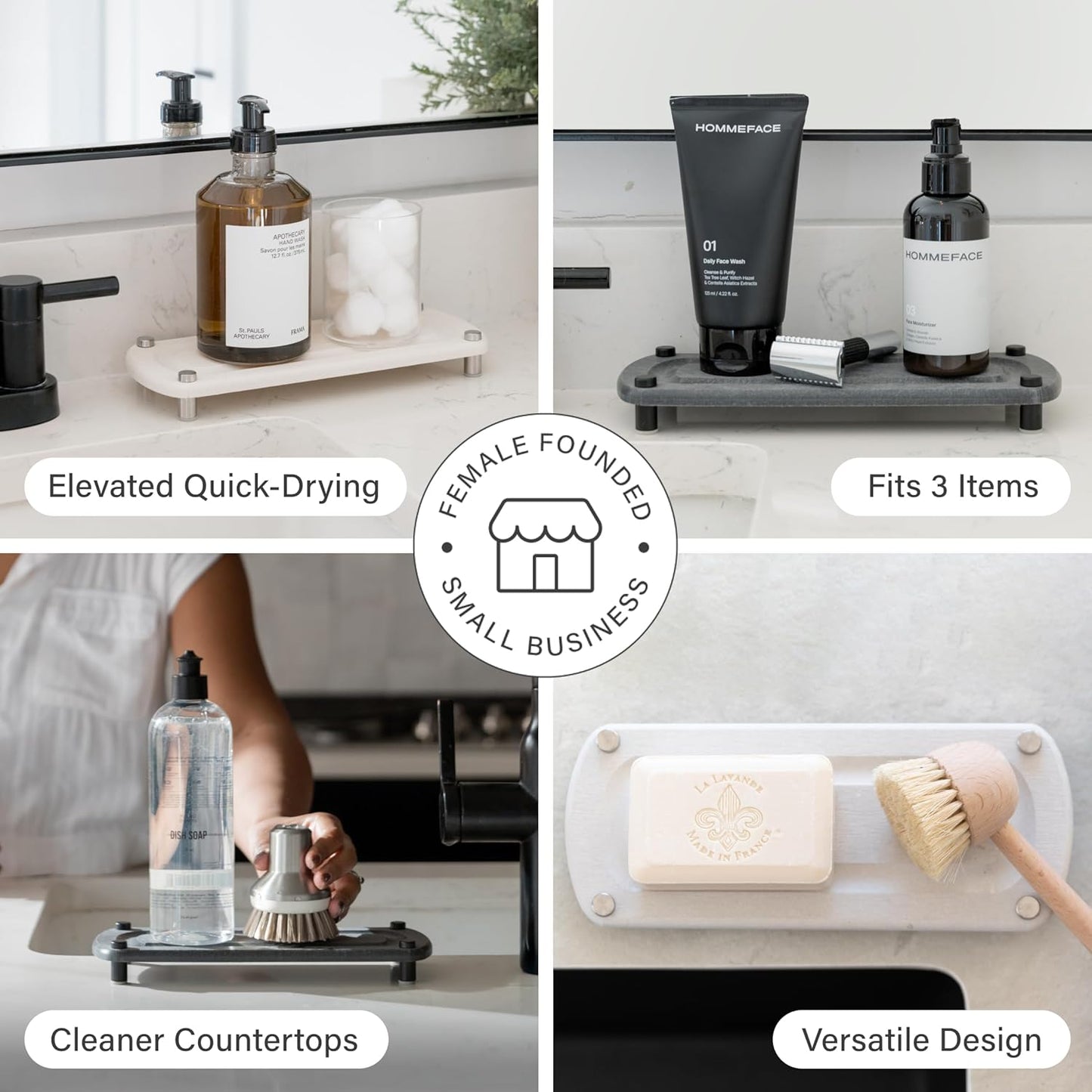Dorai Home Stone Kitchen Sink Caddy - Diatomaceous Earth Sink Tray with Stainless Steel Feet, Water-Absorbing Countertop Organizer for Kitchen or Bathroom - Sandstone