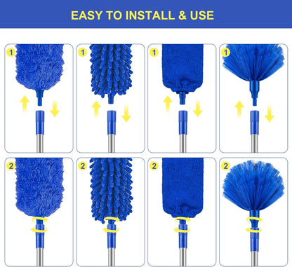 Dusters for Cleaning High Ceiling Fan, Newliton Microfiber Feather Duster with 30'' to 100'' Telescoping Extension Pole, Long Extendable Duster for Home Car Furniture Cobweb Gray