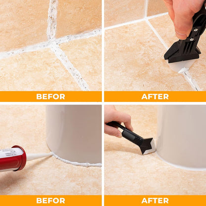 Saker Silicone Caulking Tool 3-in-1 Grout Removal Tool and Sealant Finishing Scraper with Stainless Steelhead, Caulk Remover and Seam Repair Kit for Bathroom, Kitchen, Floor, Window and Sink Joints