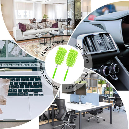 2 Pack Extendable Microfiber Feather Duster for Cleaning, Washable Dusters, Up To 30 Inch Reachable, Wet and Dry Use Cleaning Tools for Car, Ceiling Fan, Window, Furniture, Office