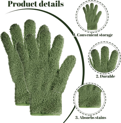 Microfiber Gloves, Dusting Gloves Microfiber Glove for Plants Mittens for houseplants Leaf Plant Care(Dark Green)