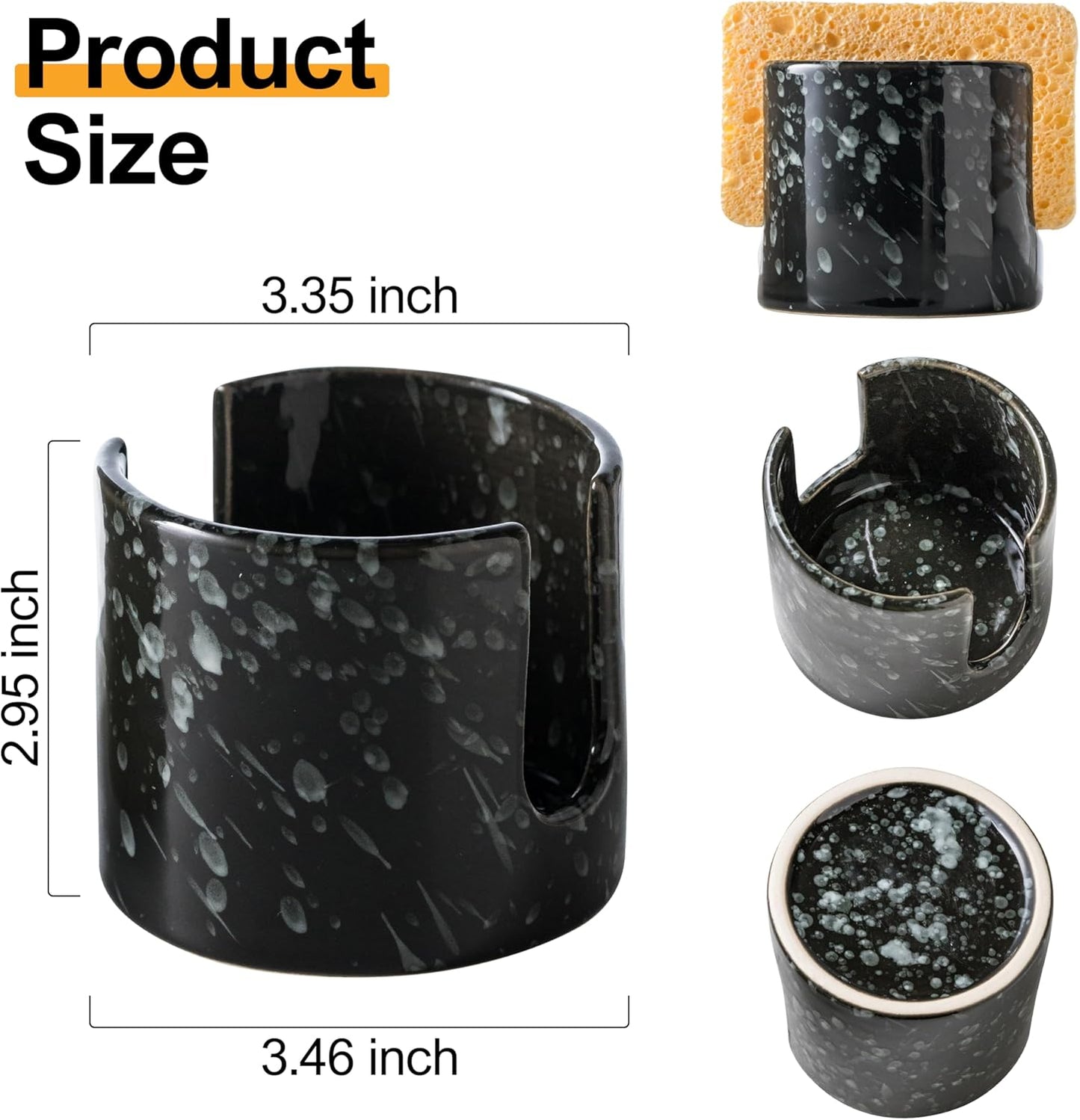 Zoeeker Sponge Holder for Kitchen Sink, Ceramic Dish Sponge Dish Rack Scrubby Caddy Kitchen Organizer Cute Sink Caddy Organizer, Farmhouse Decor, Speckled Glaze