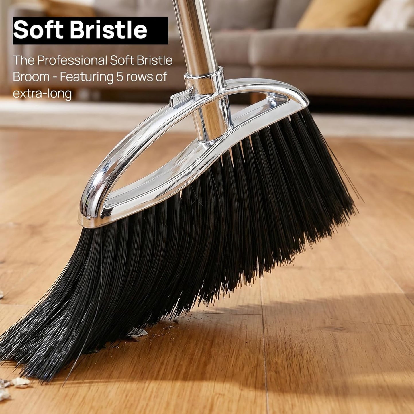 Indoor Soft Bristles Sweeping Broom,Long Handle Kitchen Angle Broom for Floor Cleaning Home Office Hardwood