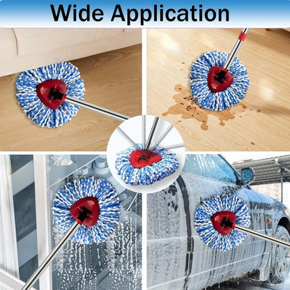 Spin Mop Replace Heads for O Cedar Rinse Clean 2 Tank System, Spin Mop Replacement Head 4 Microfiber Mop Refills, 1 Triangle Head Cover and 30-58in Handle 1 1Scrub Brush