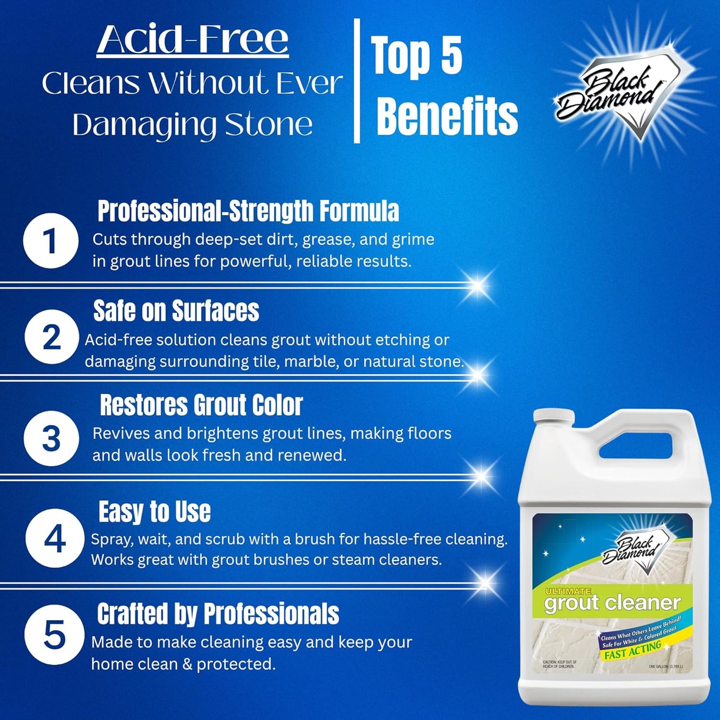 Black Diamond Ultimate Grout Cleaner: Best Cleaner for Tile,Ceramic,Porcelain, Marble Acid-Free Safe Deep Cleaner & Stain Remover for Even The Dirtiest Grout. (1-Quart/1-Brush)
