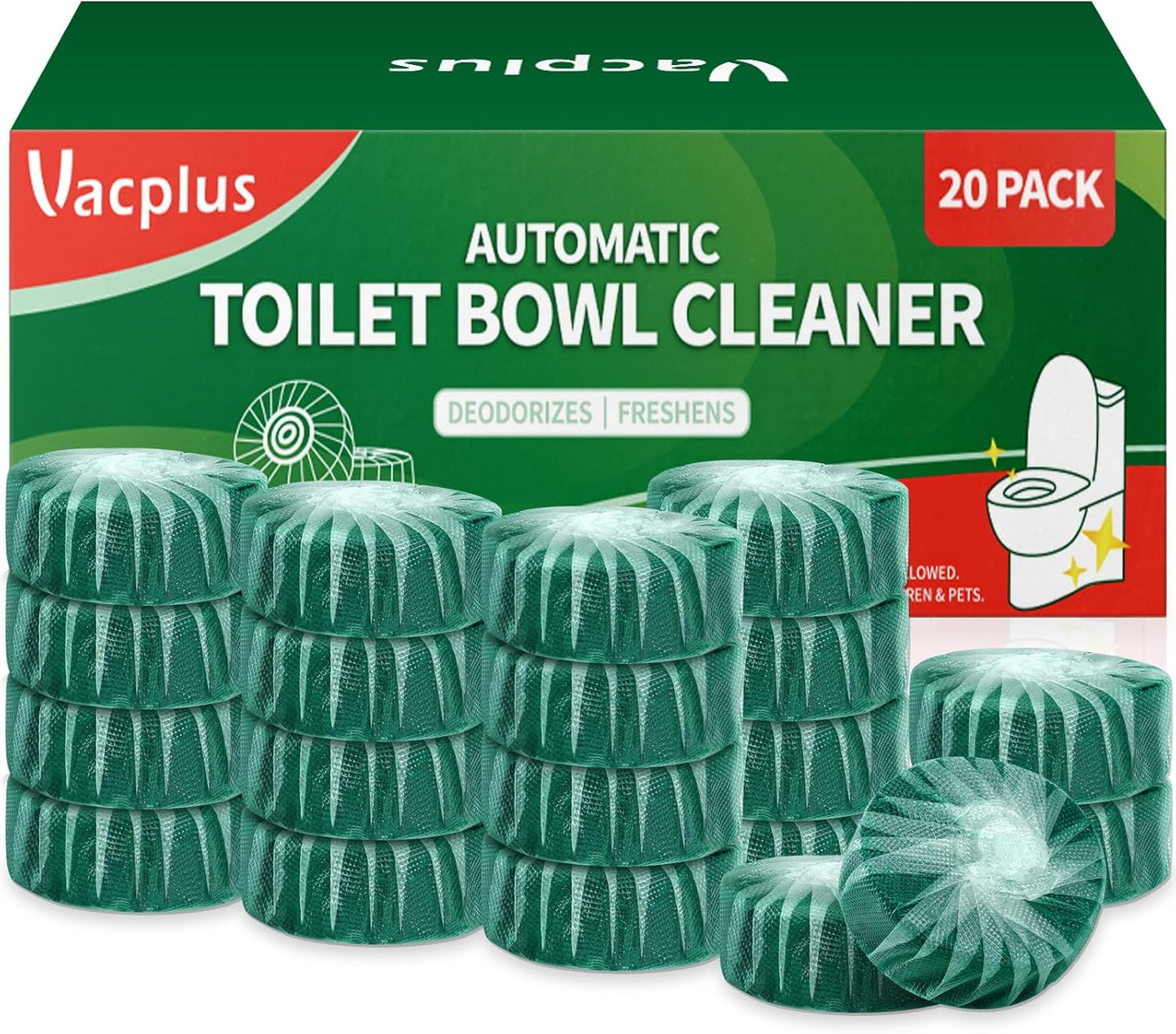 Vacplus Toilet Bowl Cleaners - 20 Pack Long-Lasting Toilet Cleaner Tablets, Prevent Stains & Deodorize, Blue & Pink