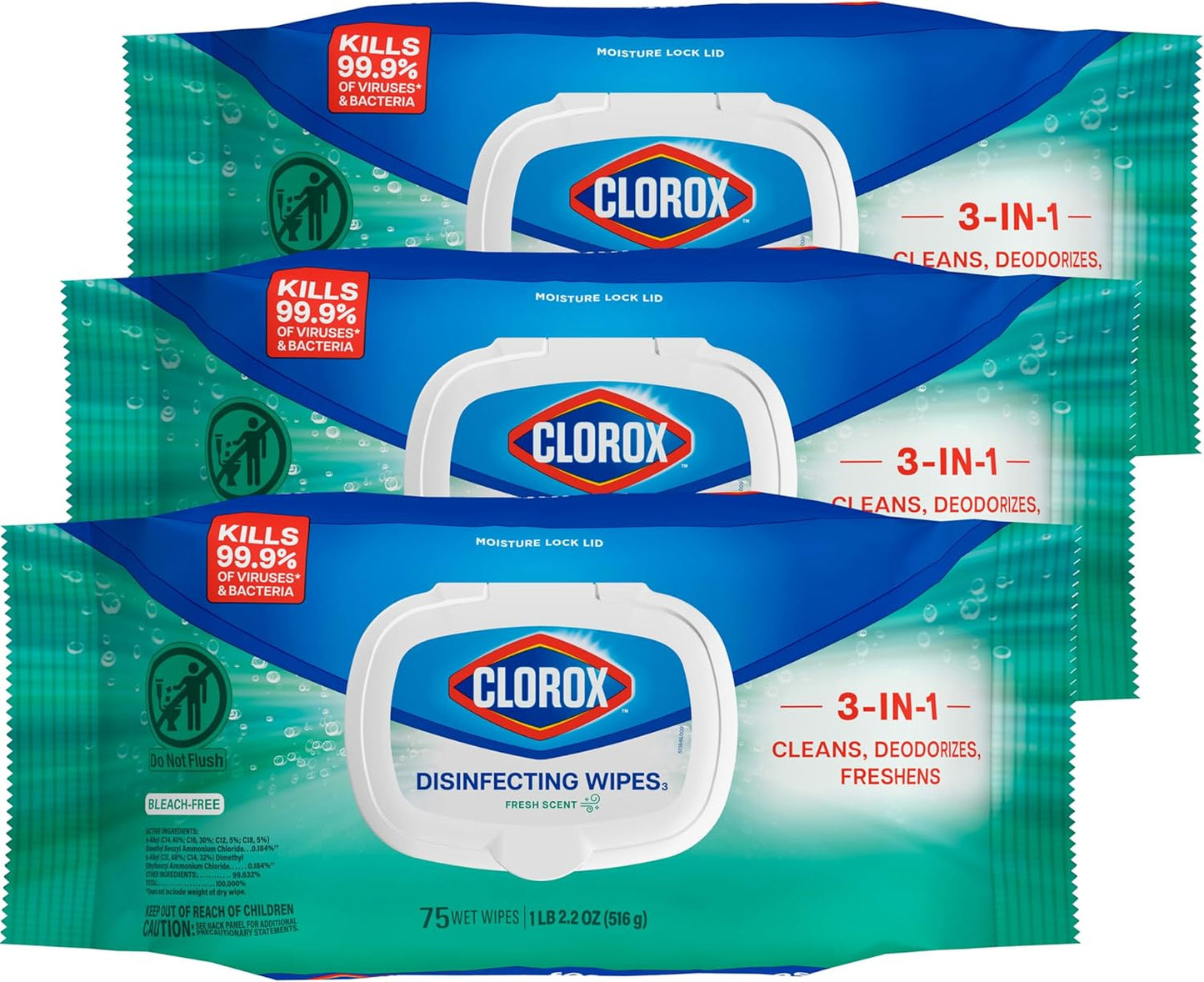 Clorox Disinfecting Wipes Flex Pack, Bleach Free, Fresh Scent, 75 Count (Pack May Vary)