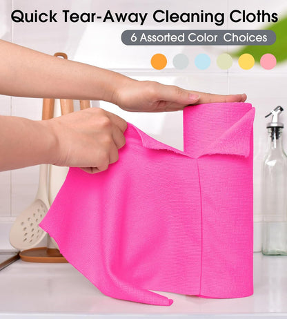 KitchLife Microfiber Cleaning Cloth Roll - Tear-Away Reusable Microfiber Paper Towels, Lint-Free, Washable, 20 Sheets for Kitchen, Car, Dishes, and Sensitive Surfaces (Pink)