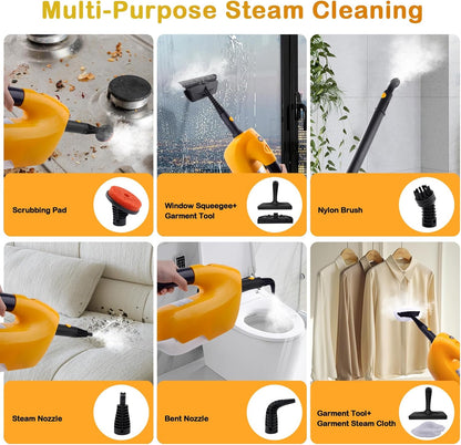 GHORA Steam Mop, All-in-one Handheld Steam Cleaner with 13 Attachments, 23FT Cord, 11.83OZ Removable Tank, Adjustable Height Steam Mops for Floor Cleaning, Hardwood Floors, Carpets, Tiles, Windows