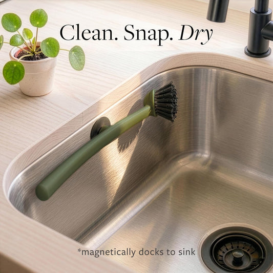 Earth & Mango Magnetic Dish Brush & Scraper, Snaps to Sink, Non-Scratch, Dishwasher Safe, Dish Scrubber – Onyx Black