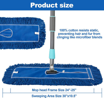 iDeaology 4 Pack - 24-Inch Washable Dust Mop Heads – Full Cloth, Extra Durable, Easy Button - No Clinging to Hair or Fur, Easy to Use Replacement for Commercial and Home Cleaning