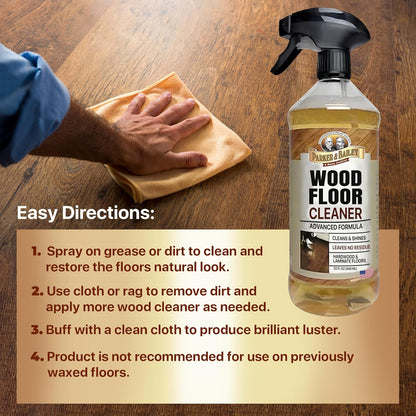 Parker & Bailey Wood Floor Cleaner – Use on Hardwood, Laminated or Faux Finished Floors. Shine Restorer Protector, Surface Cleaner Supplies Home Improvement, Natural Look, Cuts Grease 22 Oz