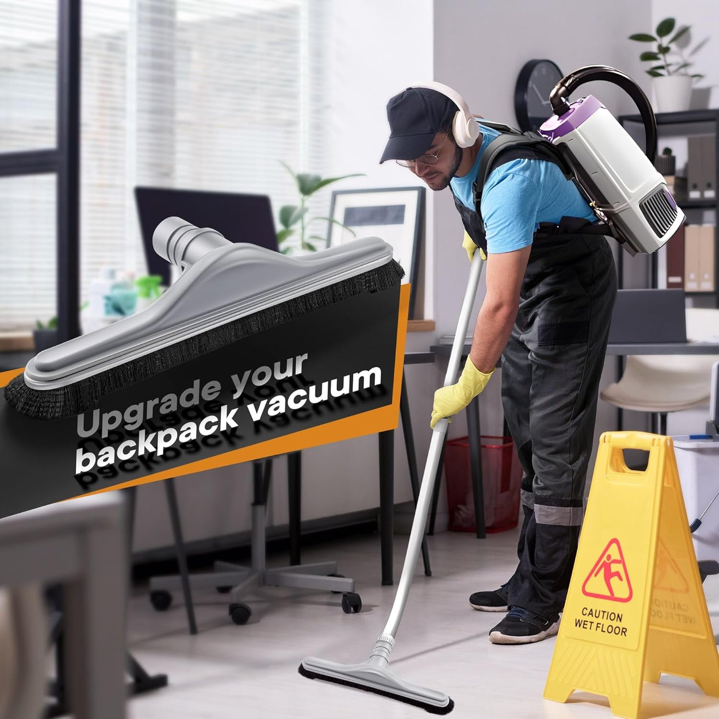 Replacement Floor Tool Compatible with ProTeam 101446 E-Z Glide Backpack Vacuums 10 QT & 6 QT, 14" Hard Floor Tool Compatible with Commercial Cleaners(Brush with Scalloped Edges,Gray)
