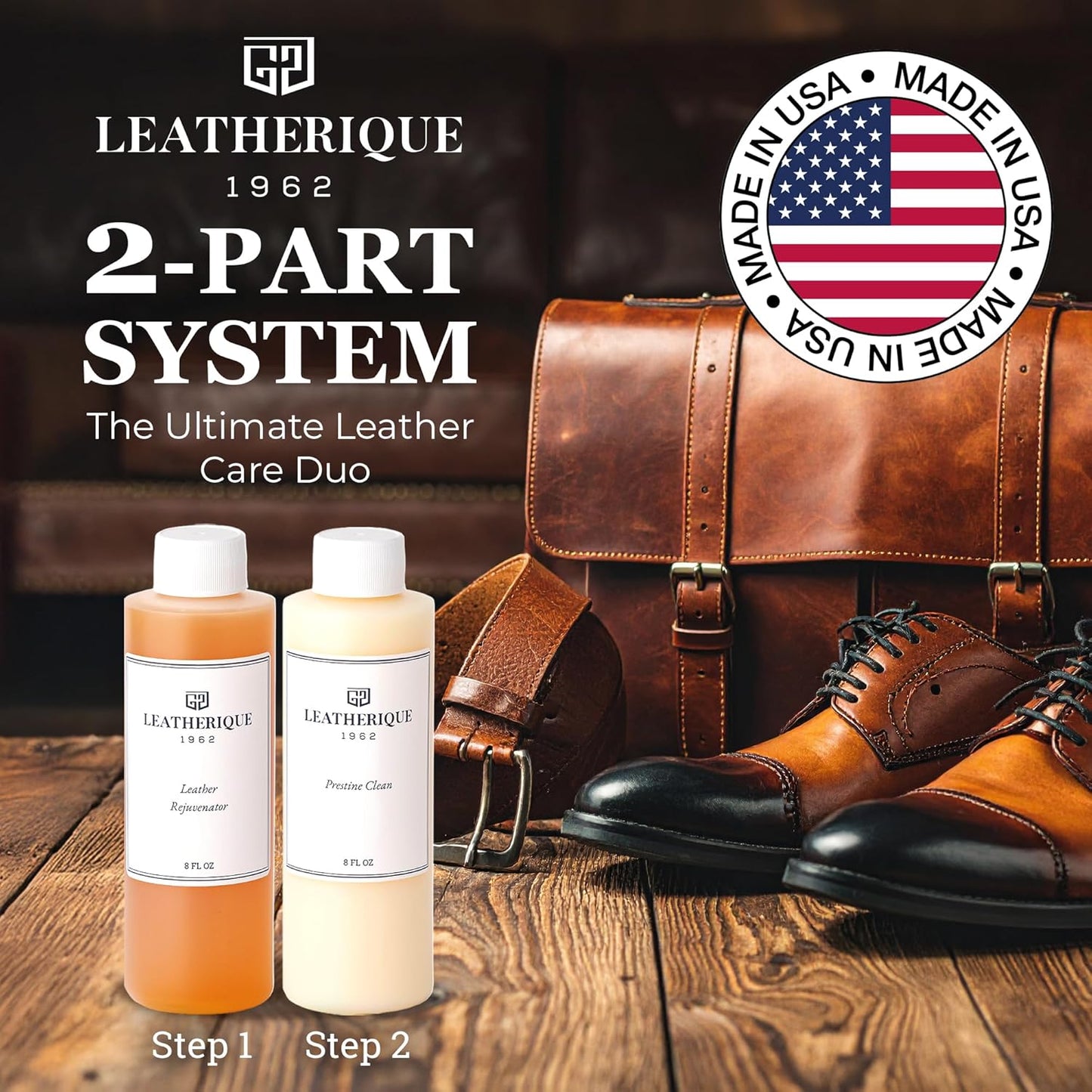Leatherique Leather Care & Preservation Set - 8 oz | Leatherique Rejuvenator Oil & Prestine Clean 2-Step System | Softens, Conditions & Preserves Leather | Perfect for Cars, Furniture, Saddles & More