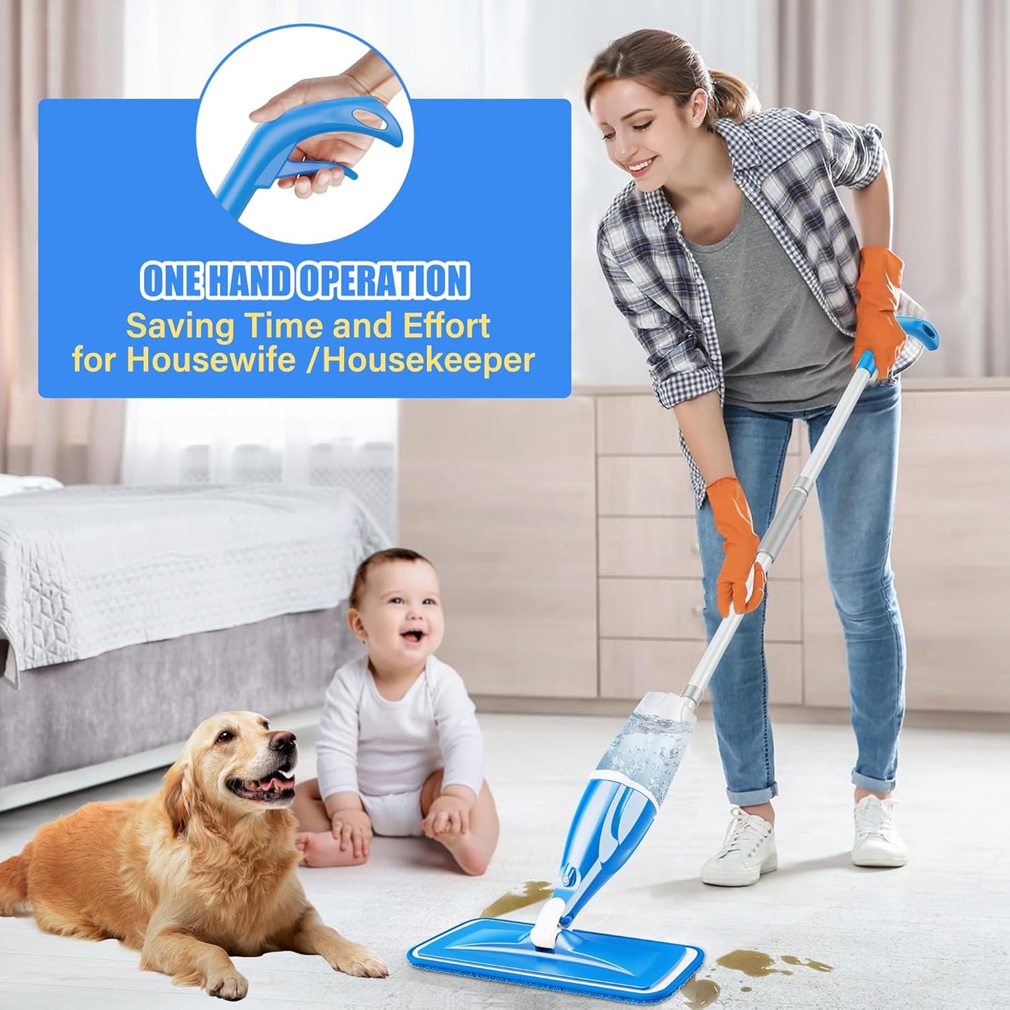 Microfiber Spray Mop for Floors Cleaning: Wet Dry Hardwood Floor Mops with 3 Washable Reusable Pads for Swiffer Powermop - Flat Mop with Sprayer for Tile Wood Laminate Vinyl Marble