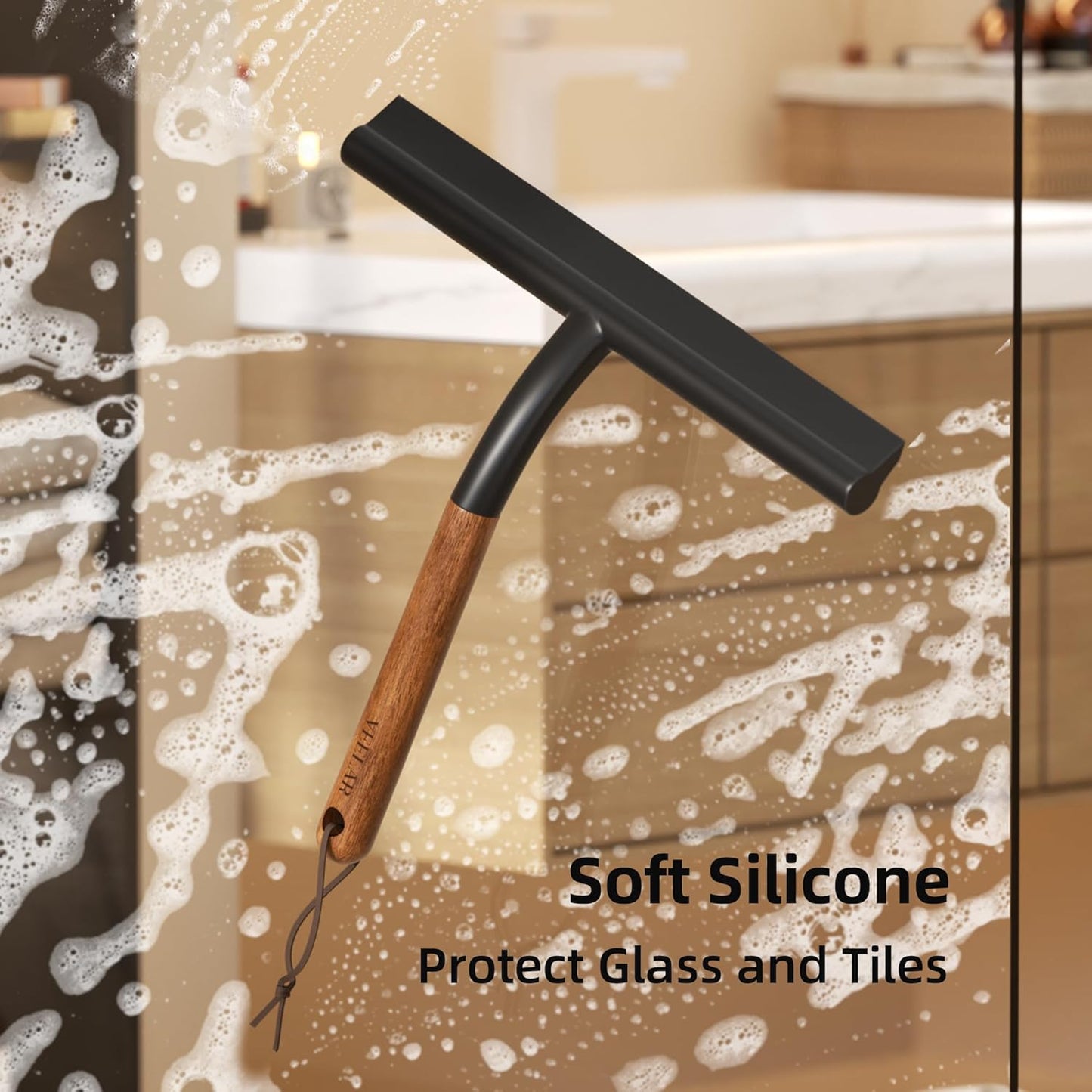 Shower Squeegee for Shower Glass, Bathroom Glass Cleaning Tool with Hook Mount, Squeegee for Glass Doors, Window Cleaning, Tile Shower Walls (White)