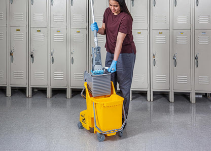Unger Commercial 8-Gallon Dual-Compartment Mop Bucket with Side Press Wringer – Yellow, Ergonomic Design for Efficient Floor Cleaning COMBY