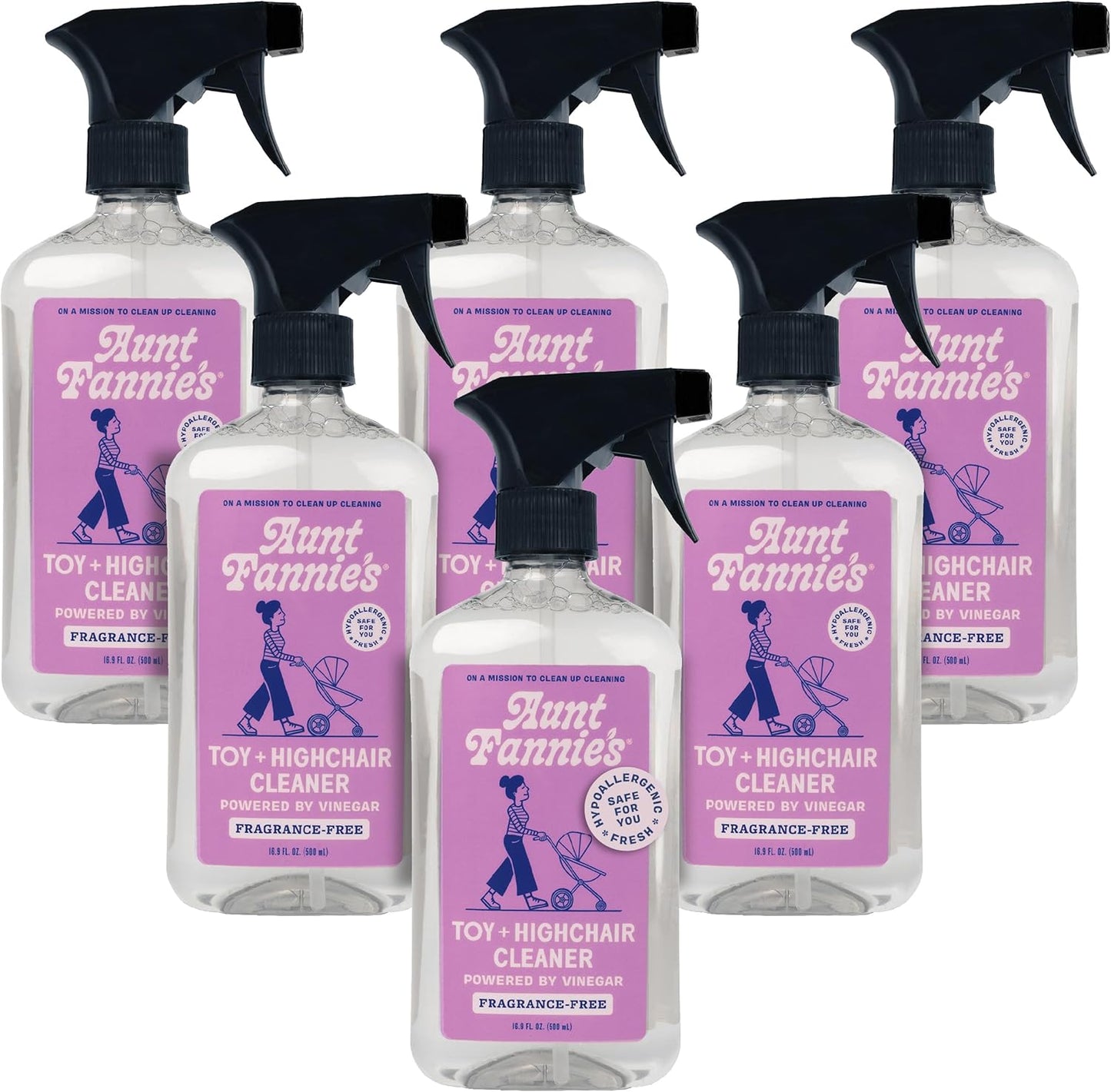 Aunt Fannie's Toy and Highchair Cleaner, Hypoallergenic, Multi-Purpose Spray Powered by Vinegar for Toys, High Chairs, Car Seats, Swings, Counters, and Other Hard Surfaces Fragrance Free, Pack of 1