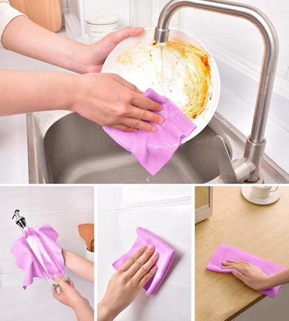 KitchLife Microfiber Cleaning Cloth Roll - Tear-Away Reusable Microfiber Paper Towels, Lint-Free, Washable, 20 Sheets for Kitchen, Car, Dishes, and Sensitive Surfaces (Pink)