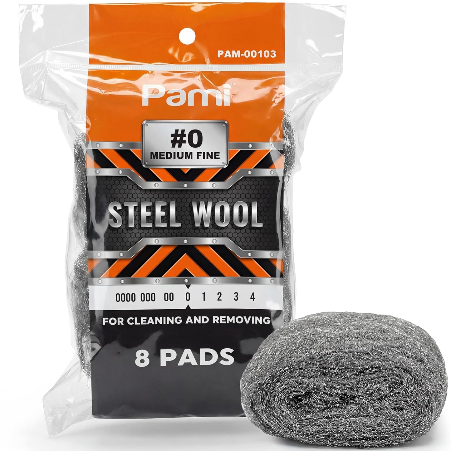 PAMI Extra Coarse #4 Stainless Steel Fiber Sponge Scrubbers Pack of 8 Steel Wool Pads Metal Sponges for Tough Cleaning Kitchen Bathroom