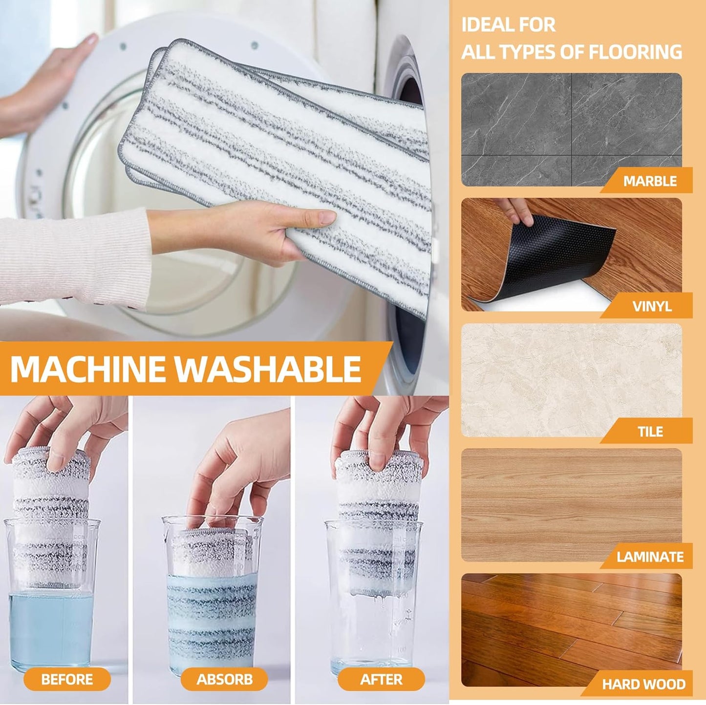 Premium Stainless Steel Microfiber Flat Mop for Floor Cleaning - 360° Pivot Head, Lightweight, Washable Pads - Includes 4 Reusable Absorbent Mop Pads (Silver)