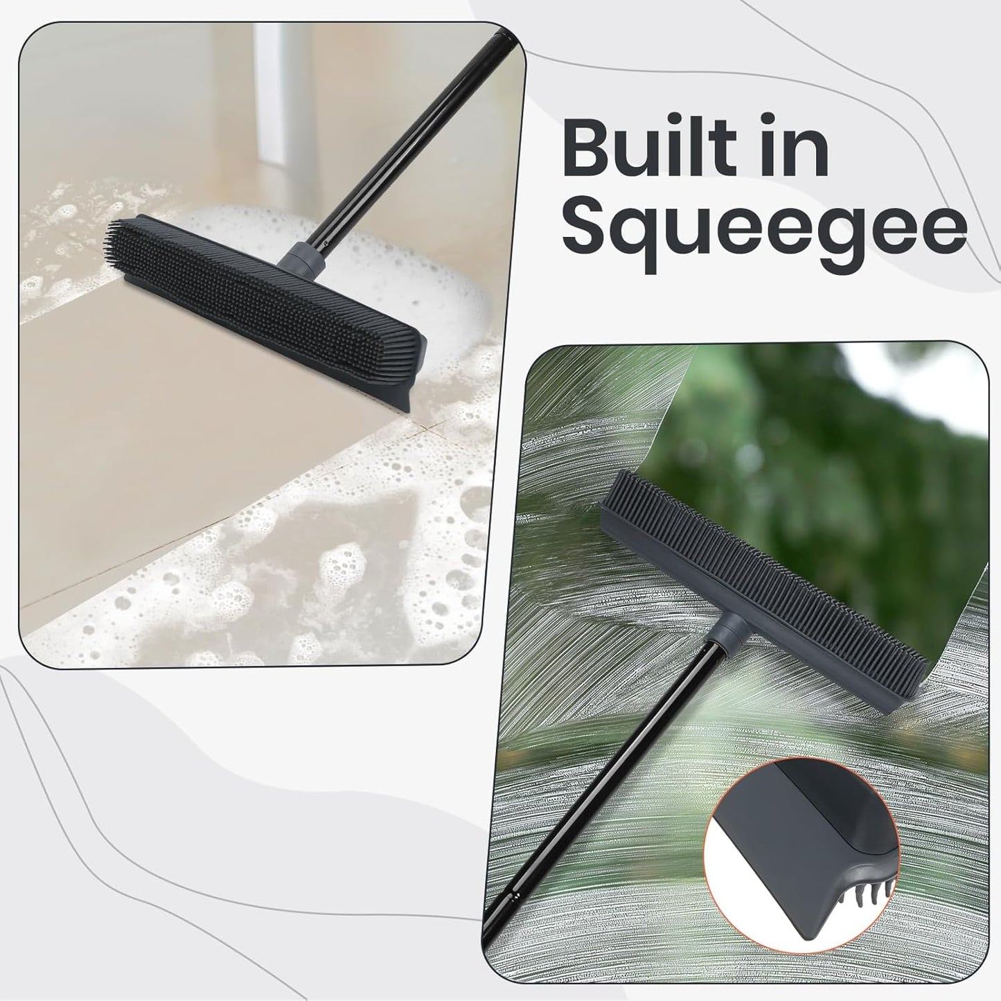 MAVRIZ Pet Hair Removal Broom on Carpet, Rubber Broom for Hardwood Floor - Fur Remover Broom with Squeegee
