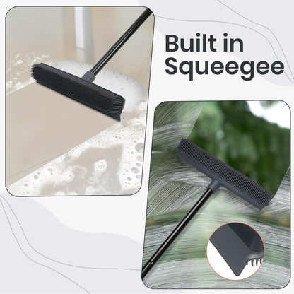 MAVRIZ Pet Hair Removal Broom on Carpet, Rubber Broom for Hardwood Floor - Fur Remover Broom with Squeegee