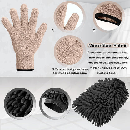 Potchen 6 Pcs Microfiber Dusting Mitt Gloves for Plants Washable Dusting Gloves for House Cleaning Furniture Car Washing