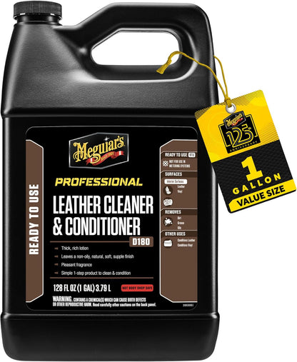 Meguiar's Professional Leather Cleaner & Conditioner D18001-1 Gallon Leather Cleaner & Conditioner Specifically Formulated for Automotive Interior Care, Delivers Professional Results, 128 Oz
