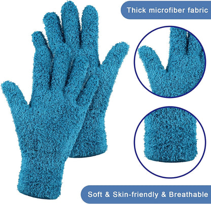 Patelai 3 Pairs Microfiber Plant Dusting Gloves Leaf Cleaning Gloves for Indoor Plants, Blinds, Furniture, House (Green Yellow,Blue,Pink,Medium)
