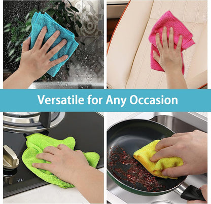 HOMEXCEL Microfiber Cleaning Cloth 210GSM, Pack of 12, Size:11.5" x 11.5", Ultra-Soft, High-Density Non-Abrasive Cleaning Towels for Cars, Glass, Kitchen, Reusable Rags, Blue/Green/Yellow/Pink