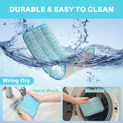 JOYMOOP 17.7-Inch Microfiber Flat Mop Replacement Pads – Washable Reusable Grey & Stripe, Pack of 4 Heavy-Duty Wet & Dry Refill for JOYMOOP Flat Mop & Bucket System
